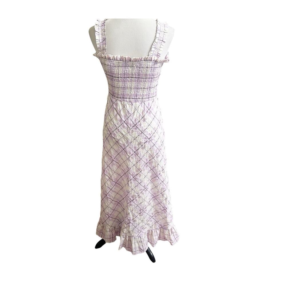 Boston Proper Dress Size Medium Womens Maxi Smocked Plaid Purple Cottagecore - Picture 3 of 12
